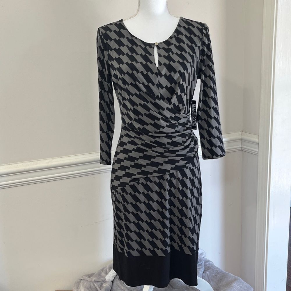 NWT New York & Company Black Gray Houndstooth Dress Size M Medium 8 10